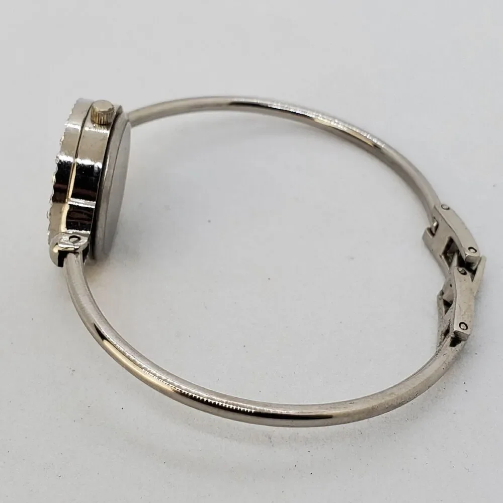 Polini Women's Cuff Watch White Dial Crystal Bezel Gray Bands 6